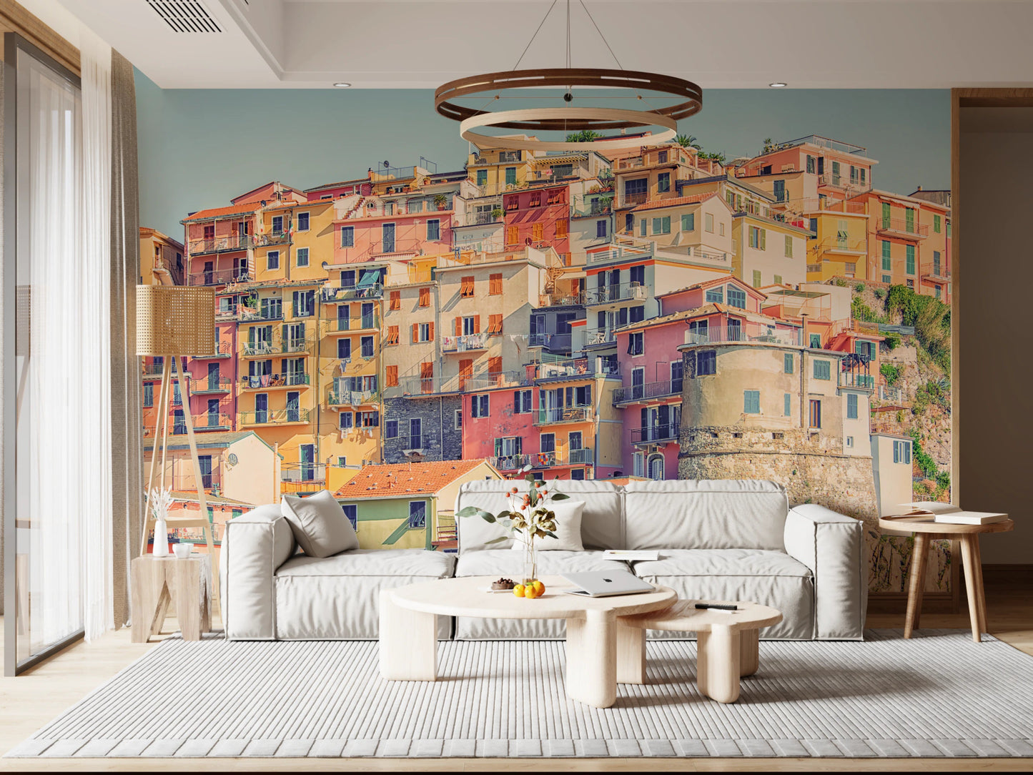 Italian seaside village wall mural design