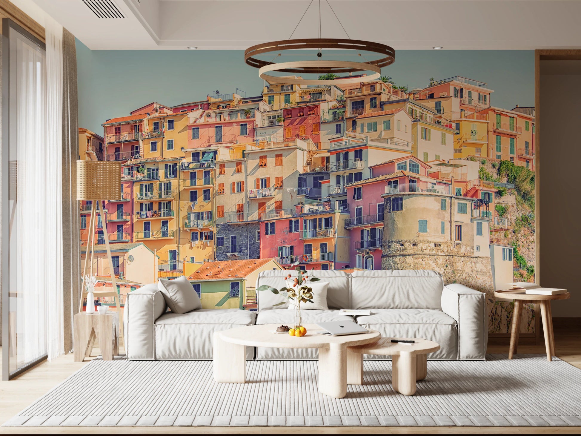 Italian seaside village wall mural design