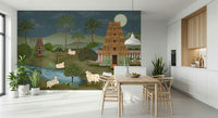 Mandir Majesty wall mural with temple courtyard and archway design