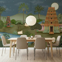 Mandir Majesty mural backdrop for entryway console and décor