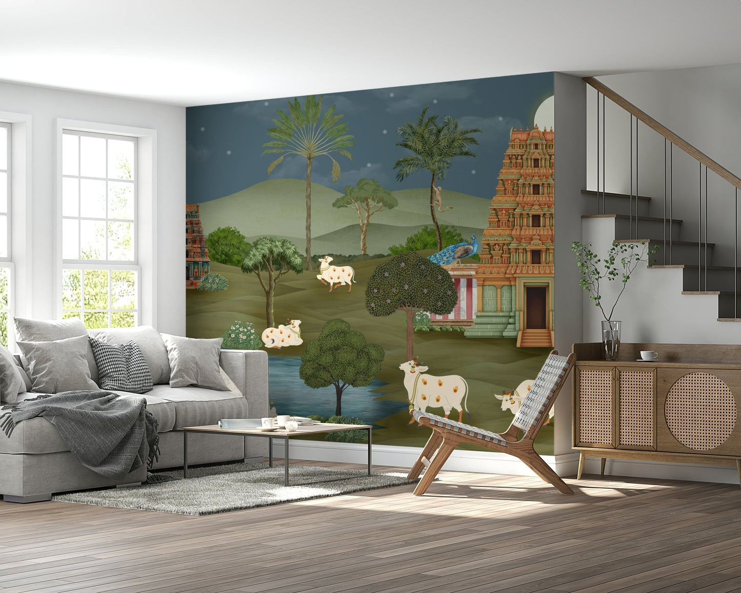 Mandir Majesty mural wallpaper as a bedroom accent wall