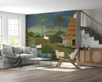 Mandir Majesty mural wallpaper as a bedroom accent wall