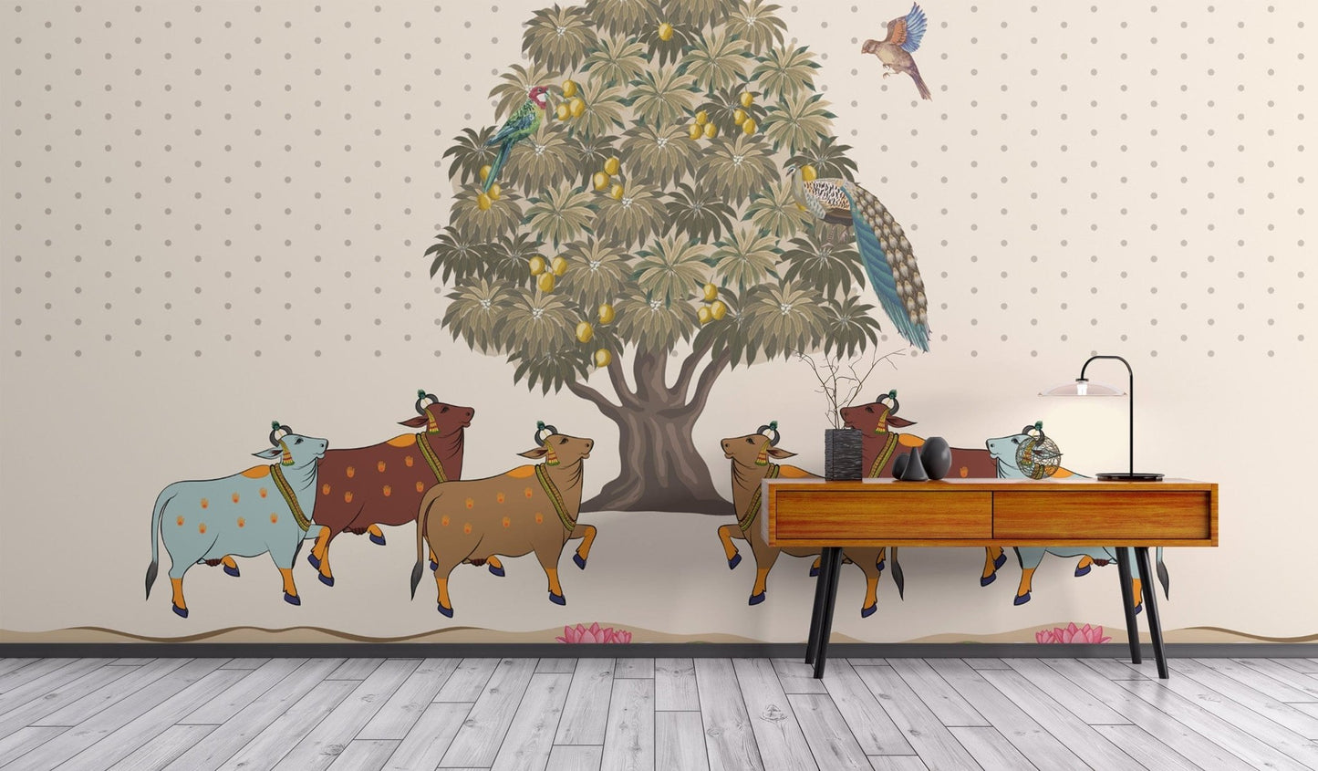 Artistic Mango Grove Pichwai Wallpaper.

