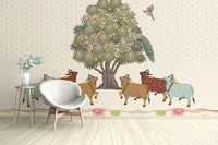 Traditional Mango Grove Pichwai Wallpaper.

