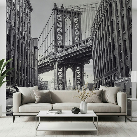 Iconic urban cityscape wallpaper for an industrial feature wall.