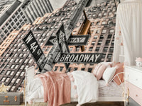 High contrast NYC buildings street sign detail wallpaper.