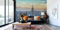 Urban scenery decorates this Manhattan Dawn Hues wallpaper mural.