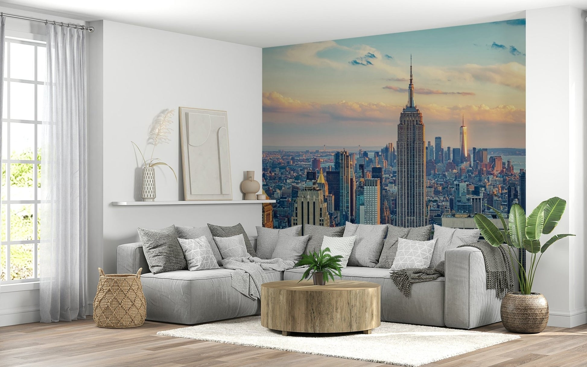 New York buildings featured in Manhattan Dawn Hues wallpaper.