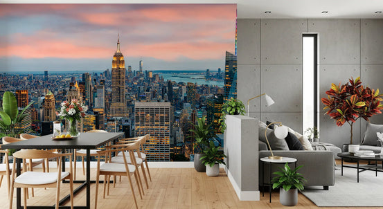 Manhattan Dawn Wall Mural wallpaper mural in a modern living room setting., GD8040