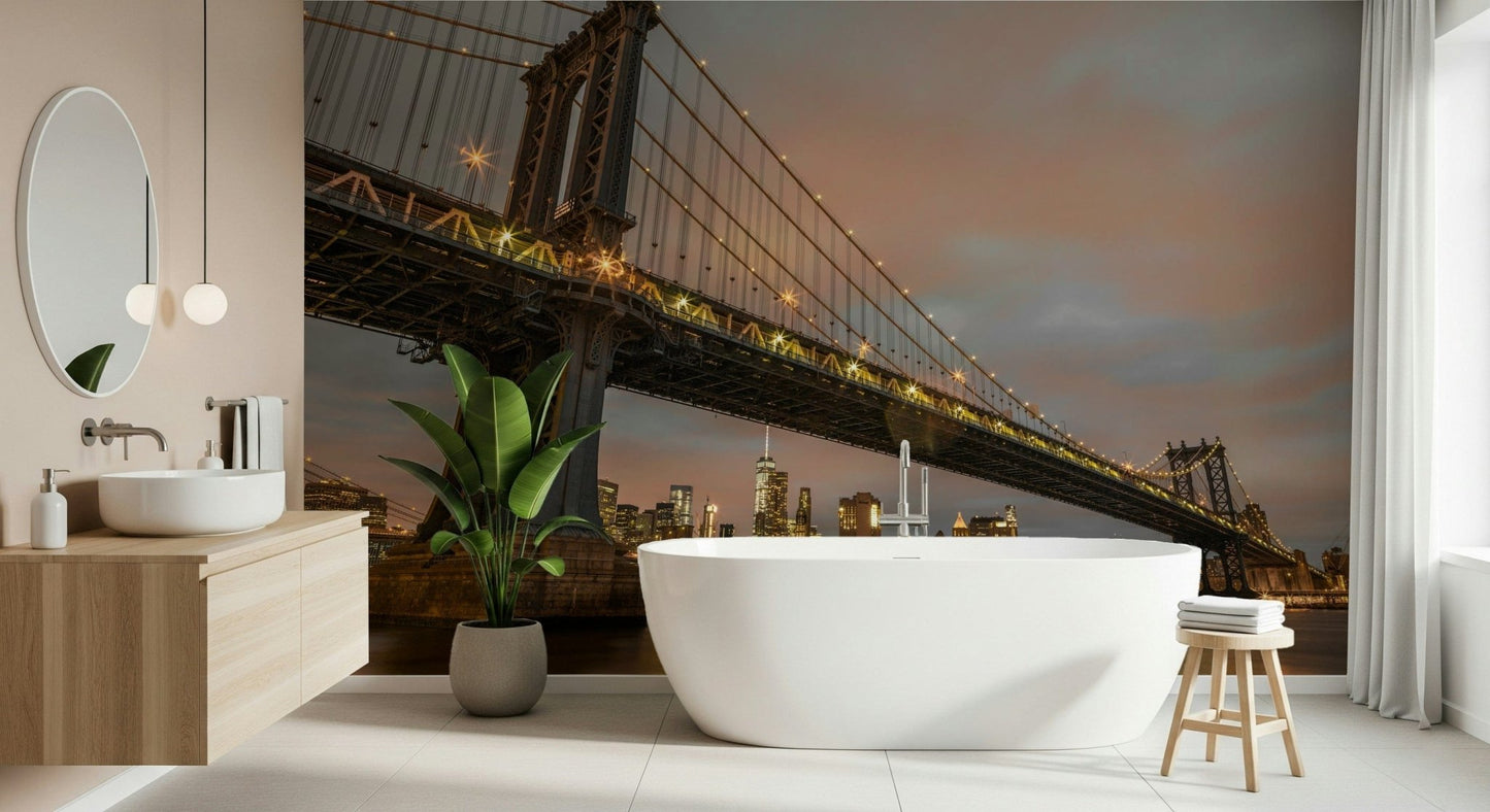 Manhattan Dusk wallpaper mural city skyline river lights glow.