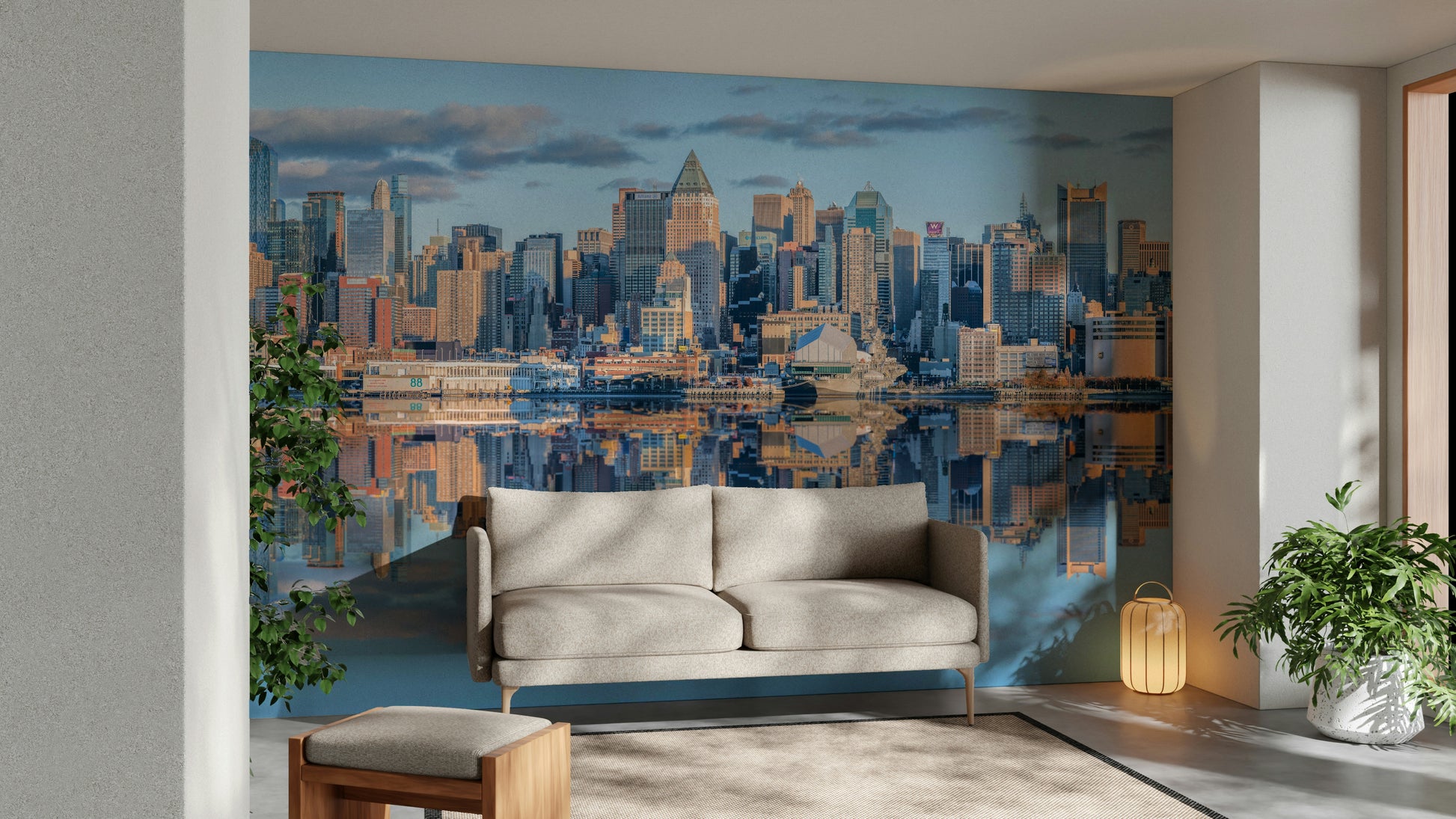 Urban landscape mirror wall art featuring Manhattan.

