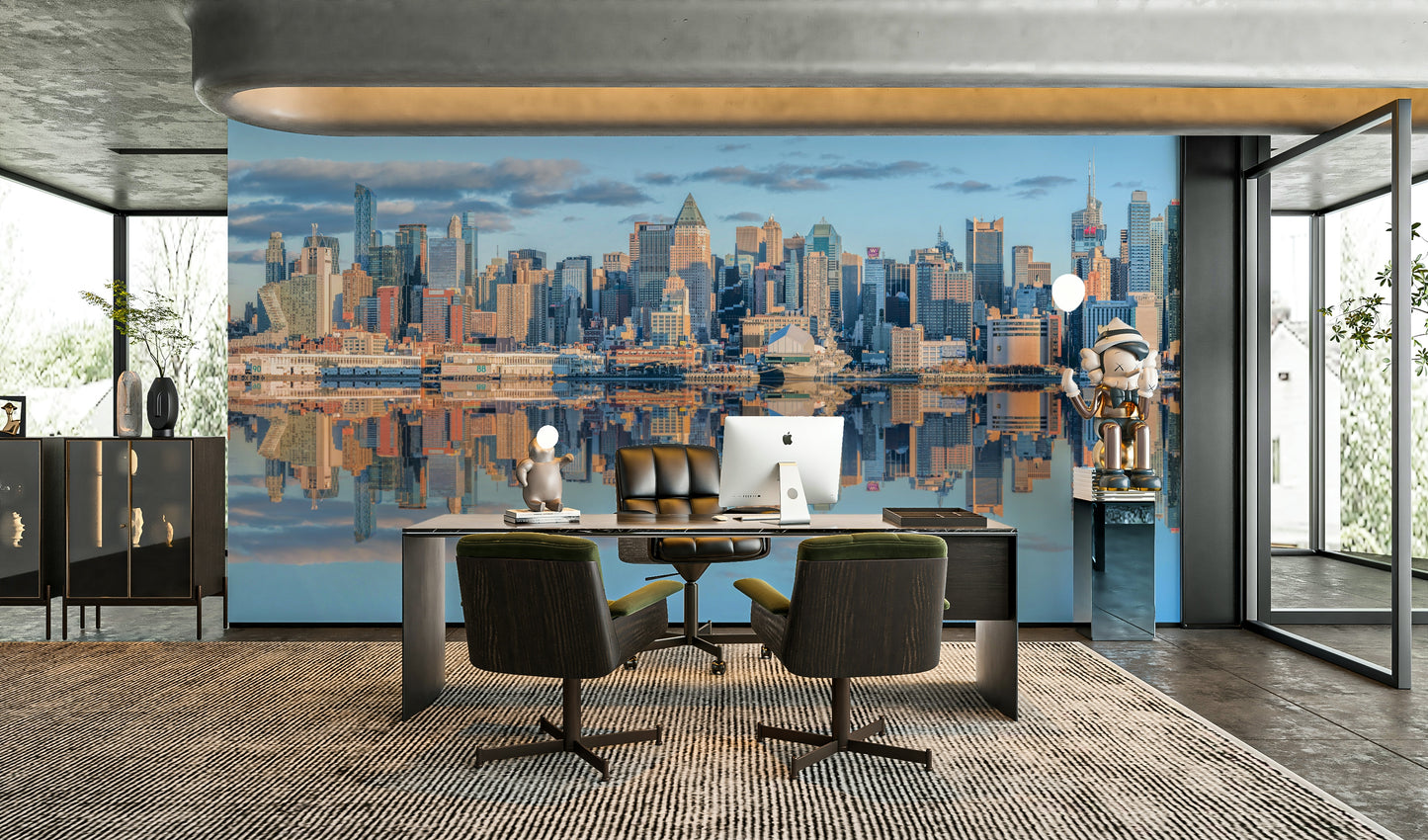 Manhattan skyline mirrored mural for contemporary spaces.

