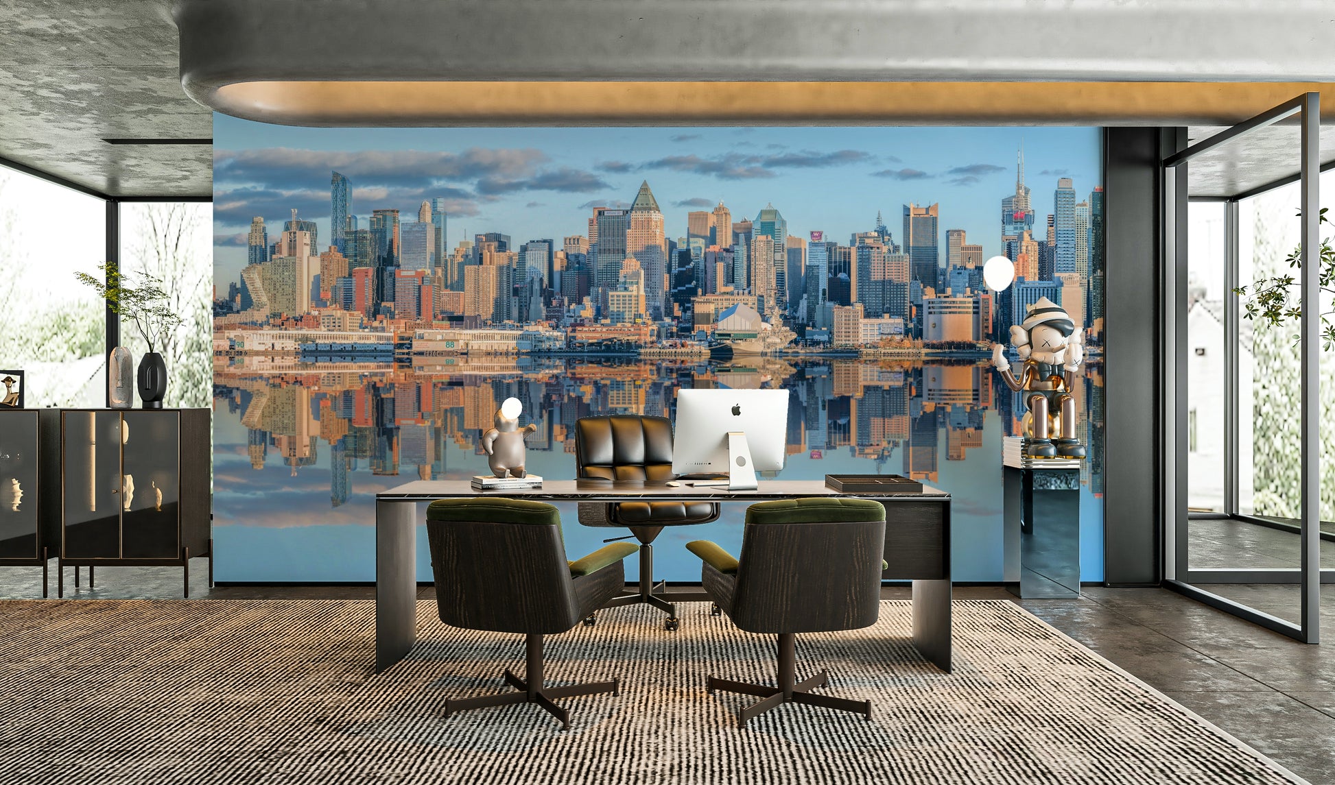 Manhattan skyline mirrored mural for contemporary spaces.

