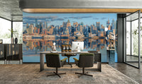 Manhattan skyline mirrored mural for contemporary spaces.

