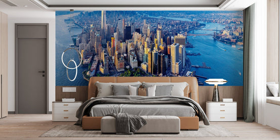 Manhattan skyline aerial view wallpaper for living rooms, B266