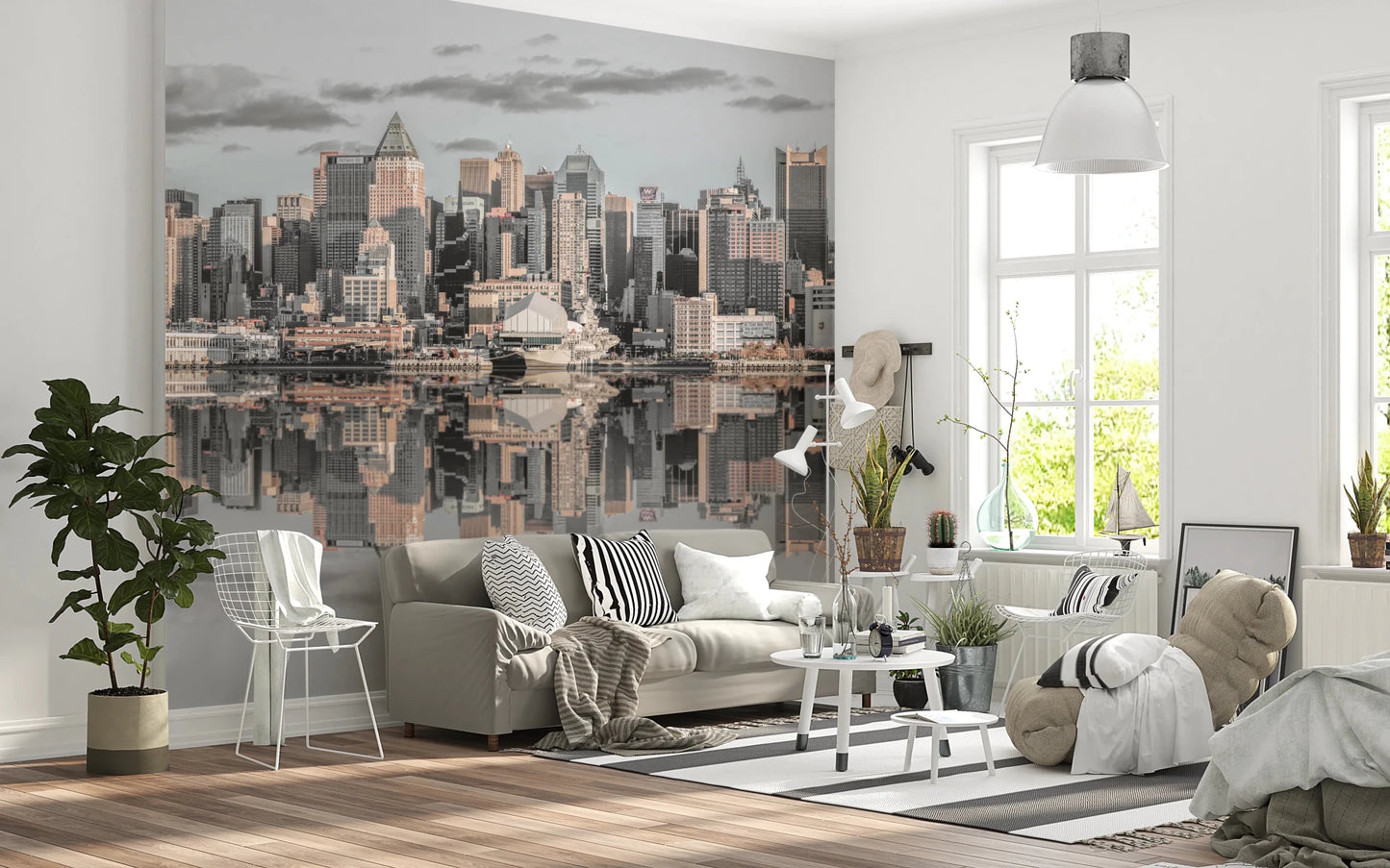 Urban wall mural showing Manhattan Skyline Panorama reflection, GD8765