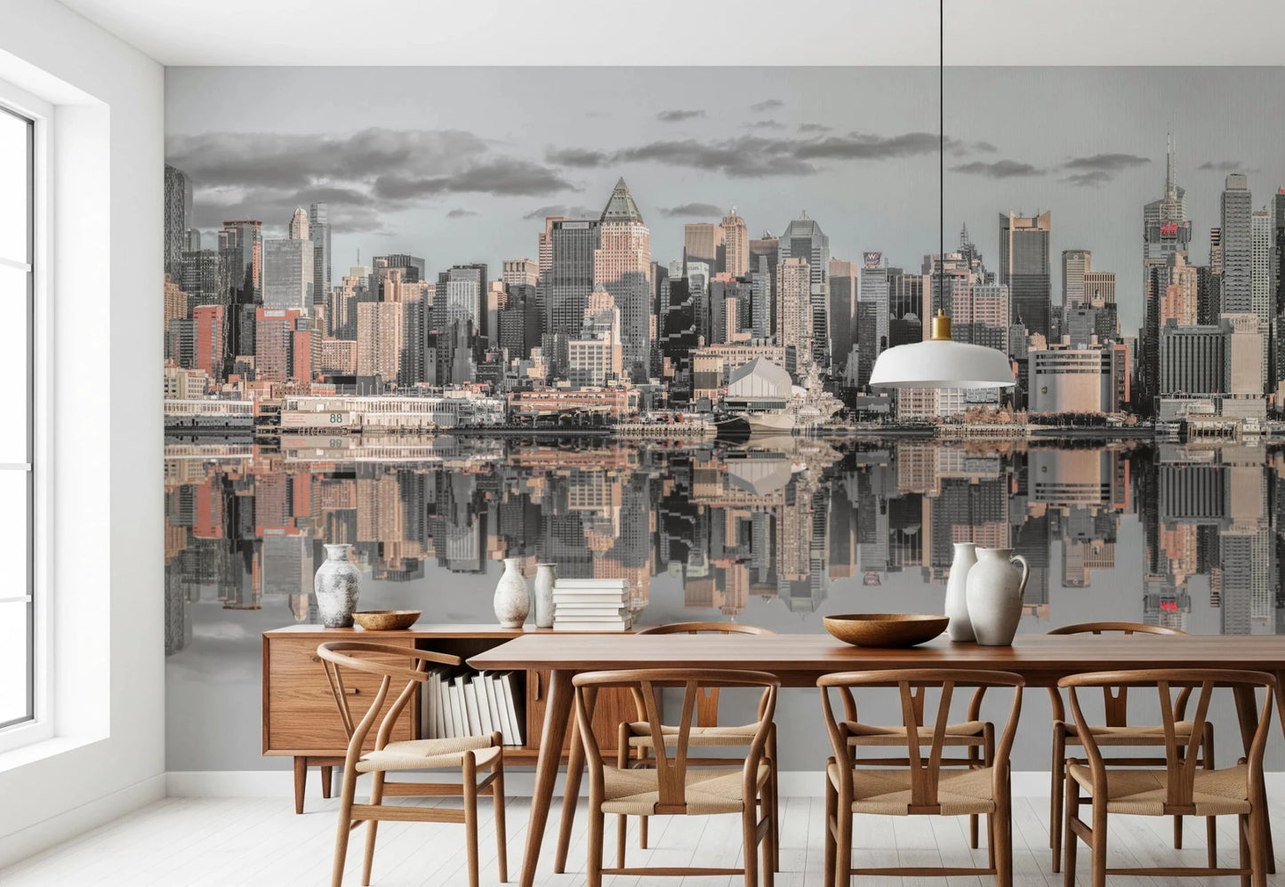 Manhattan Skyline Panorama wall mural with mirrored cityscape, GD8765