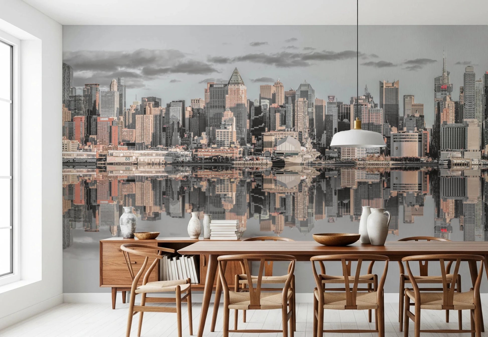 Manhattan Skyline Panorama wall mural with mirrored cityscape, GD8765