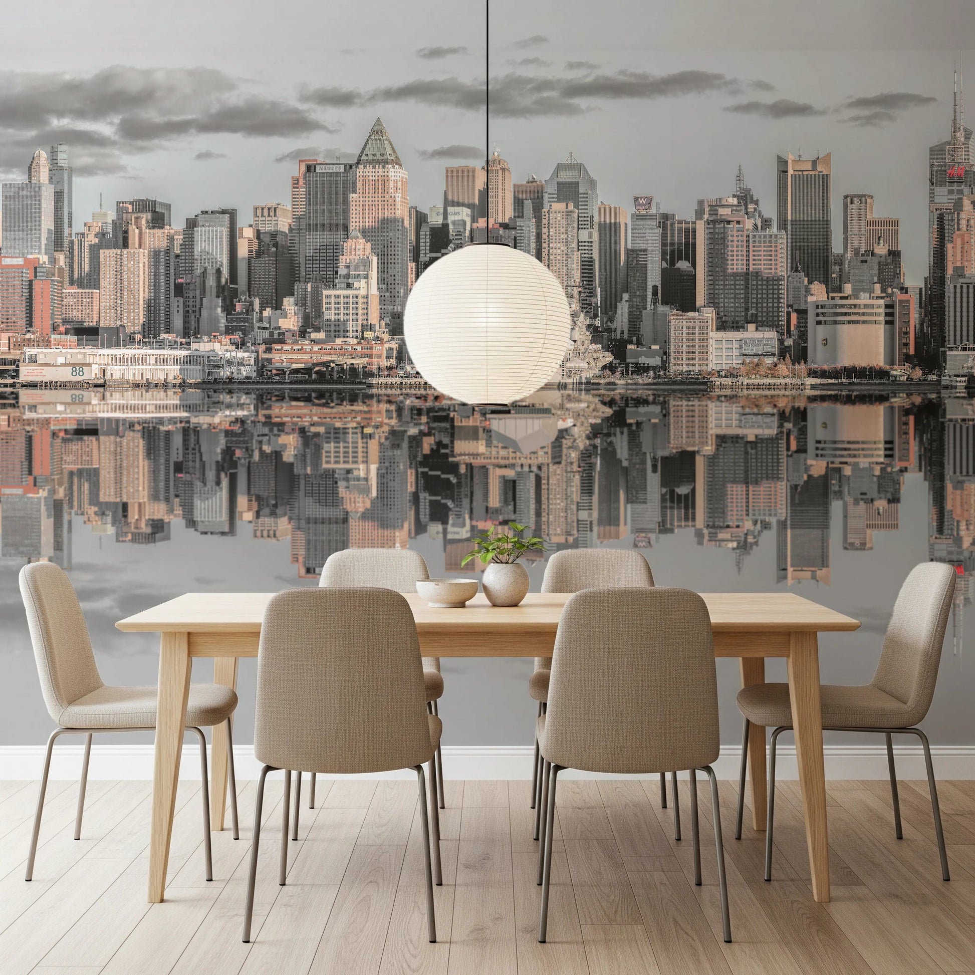 City reflection wall mural with Manhattan Skyline Panorama, GD8765