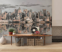 Manhattan Skyline Panorama mural with calm mirrored water, GD8765