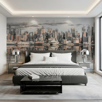 Bedroom styled with Manhattan Skyline Panorama wall mural view, GD8765