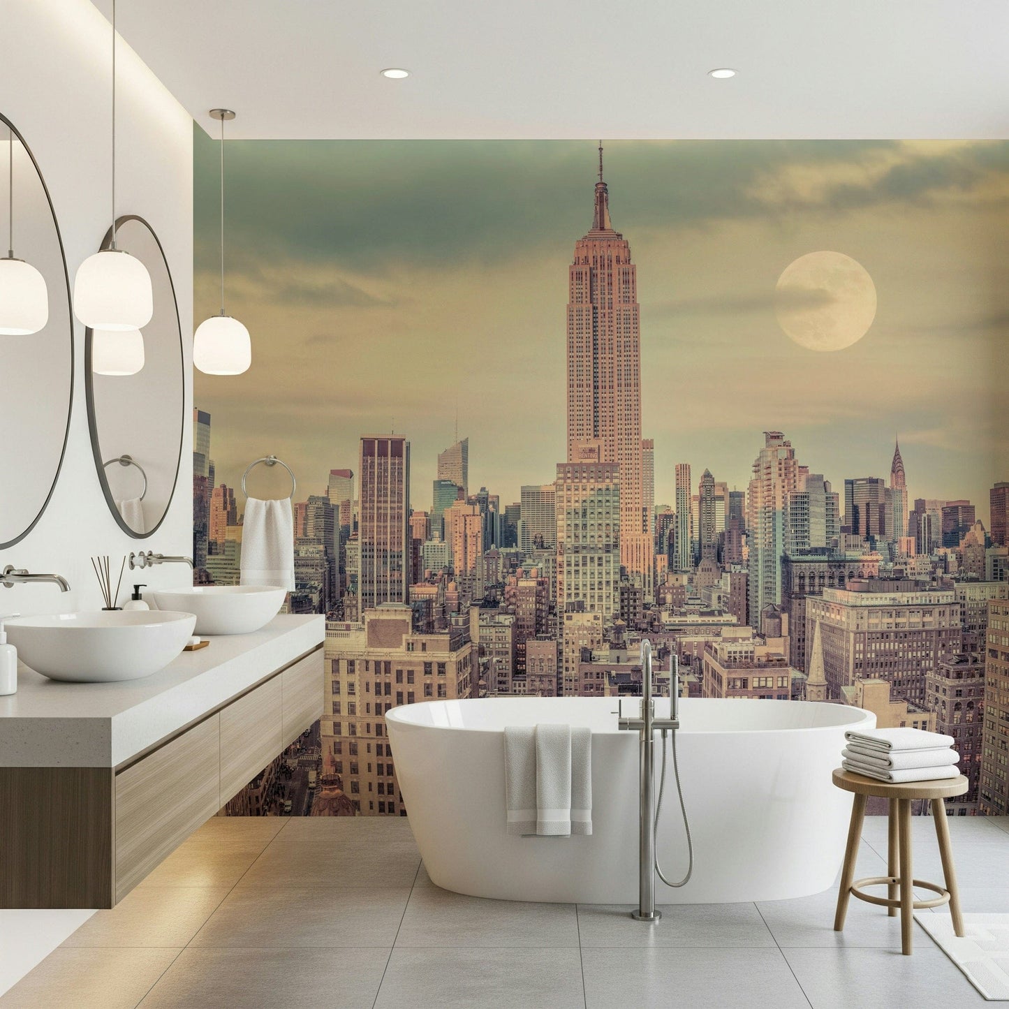 Grand Skyline graphic, timeless Manhattan appeal mural, impressive wallpaper.