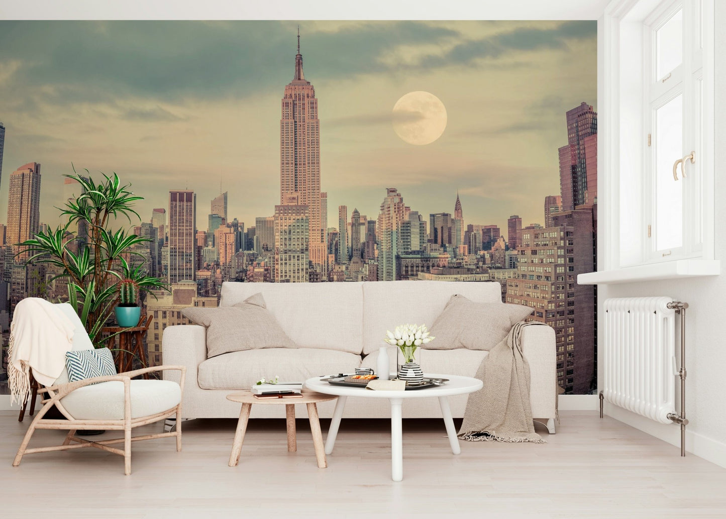 New York City Skyline vista, majestic buildings wall mural, appealing wallpaper.