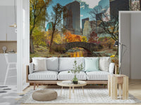 Urban landscape wallpaper featuring a New York street scene in autumn colours.