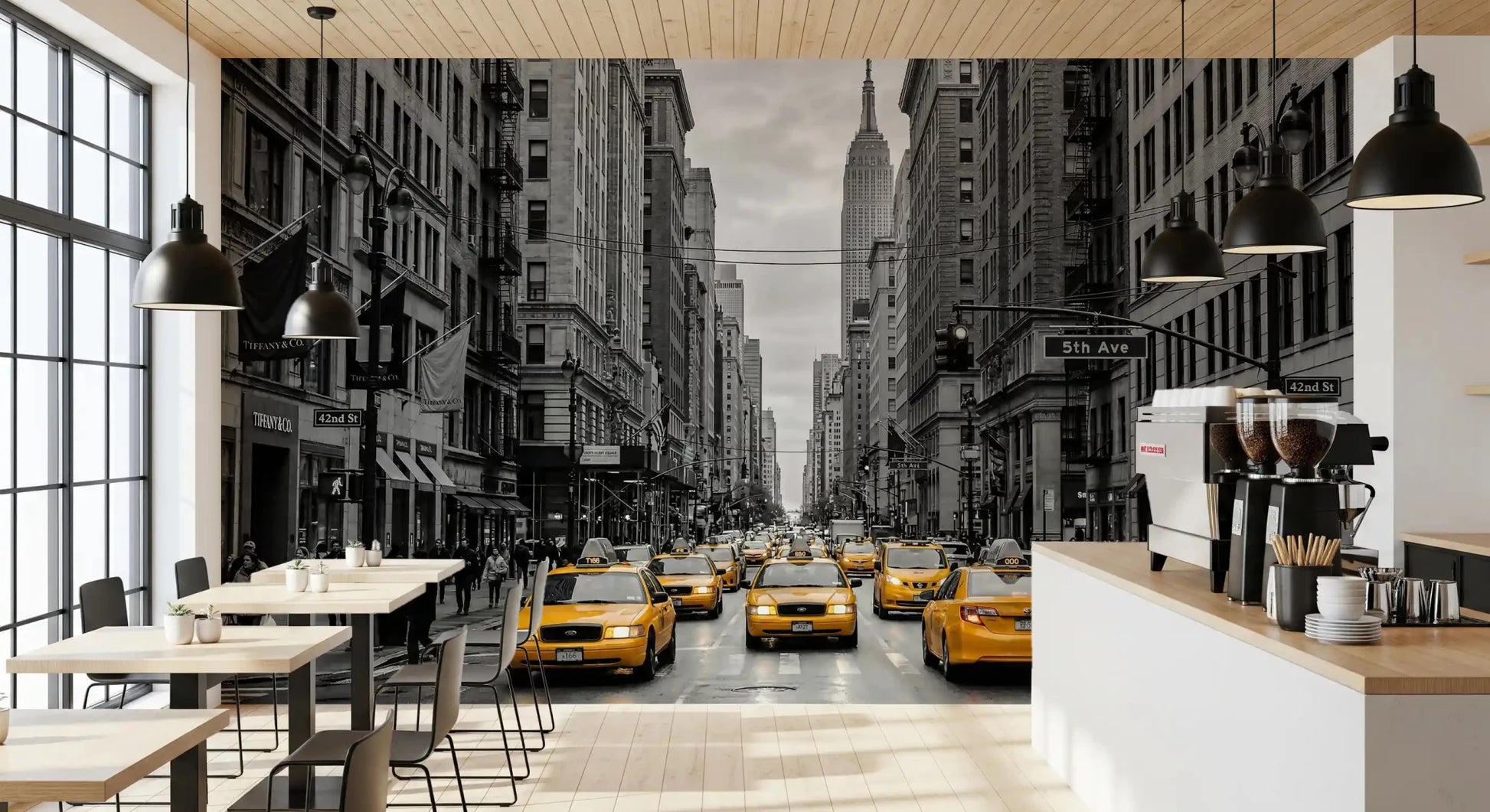 Manhattan Golden Rush wall mural with busy street and urban detail
