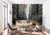 Cityscape Rush wall mural with taxis and structured street perspective