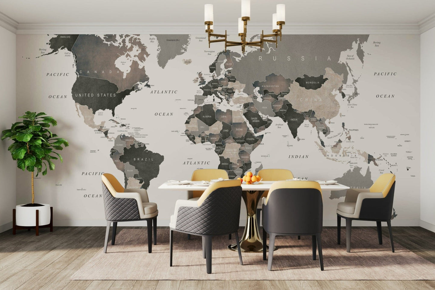 Earth mural in beige and grey hues

