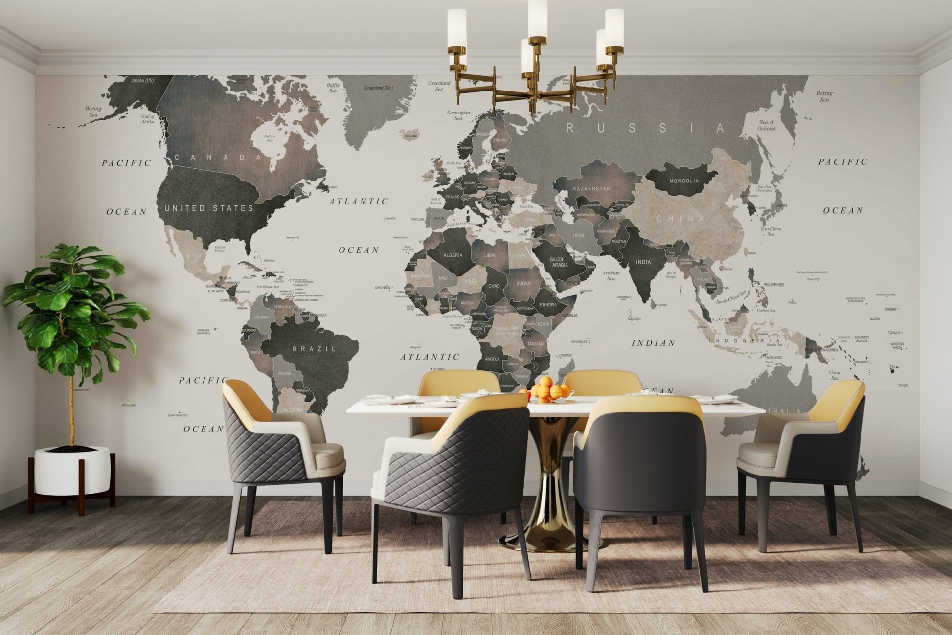 Earth mural in beige and grey hues

