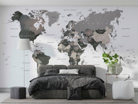 Muted world map mural for walls

