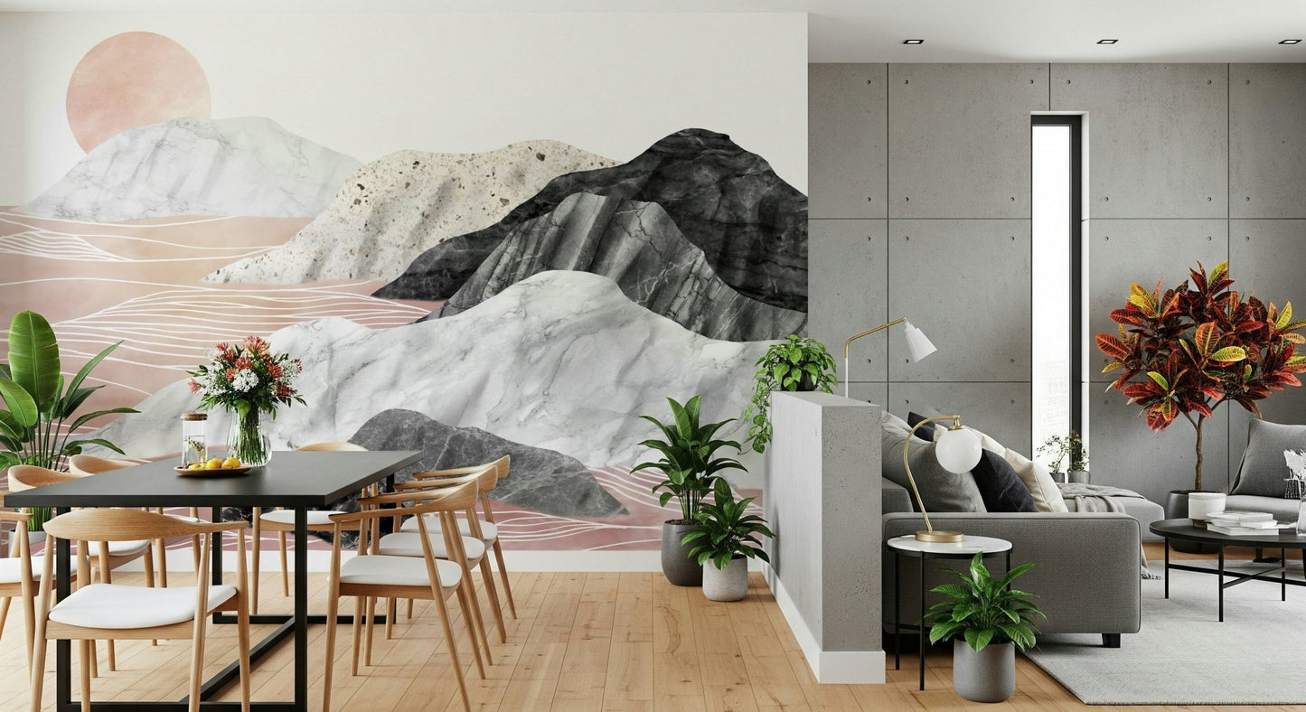 An artistic soft focus mural on minimalist wallpaper.