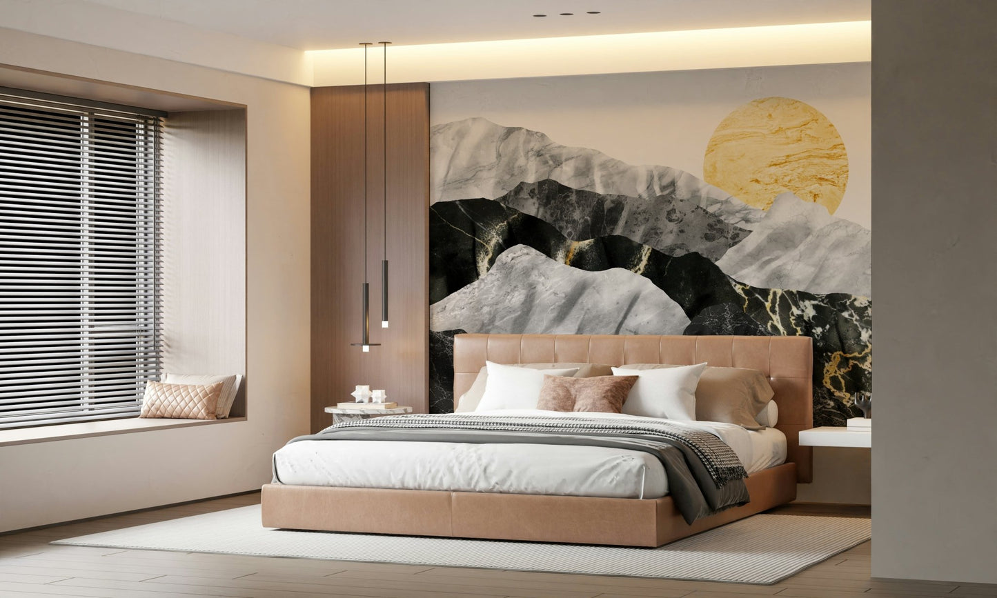 A beautiful modern stone wall mural for a living room.