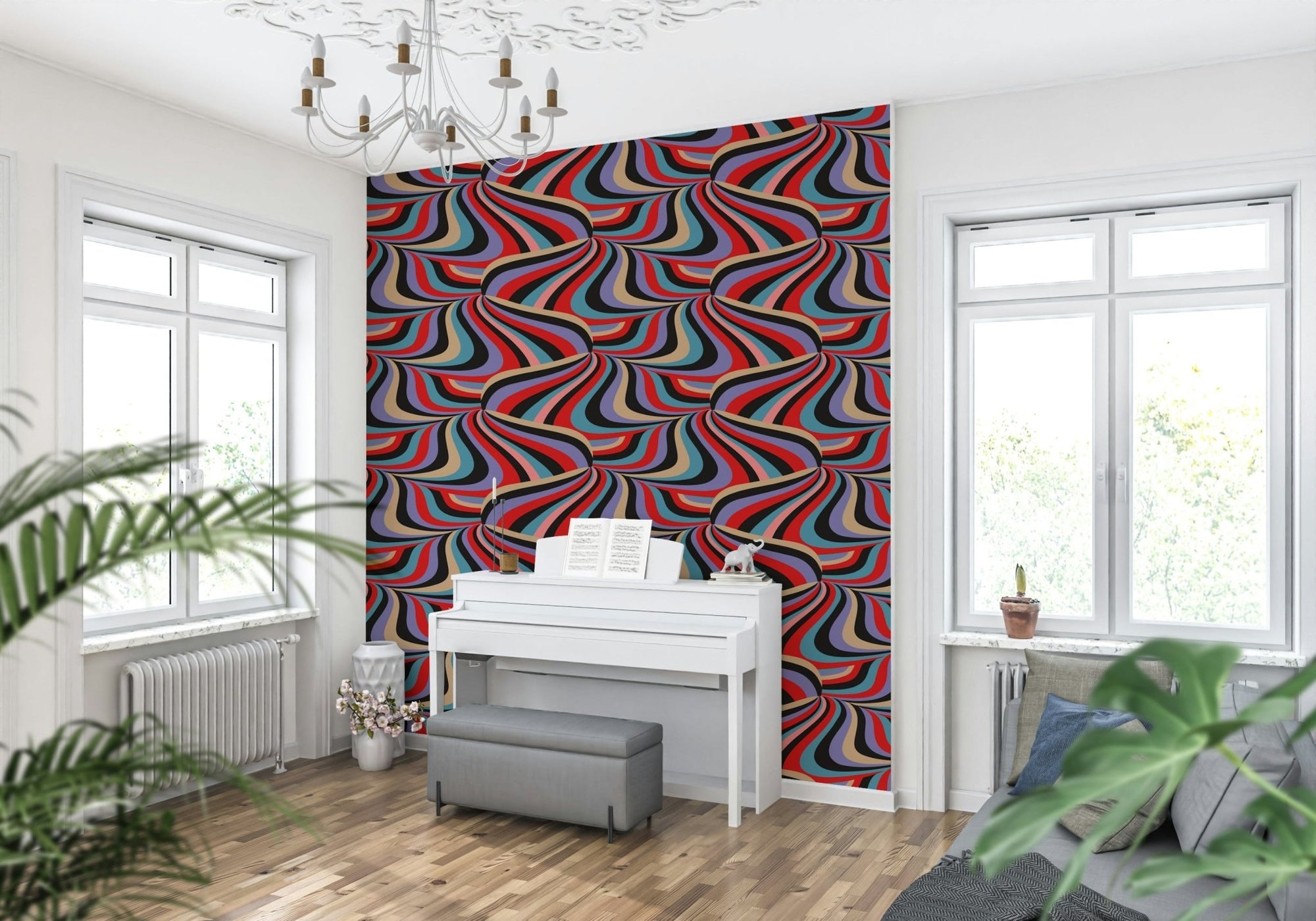 Marble Swirl Groovy Retro Abstract Stripes Colorful Wallpaper in a funky den., GD6206