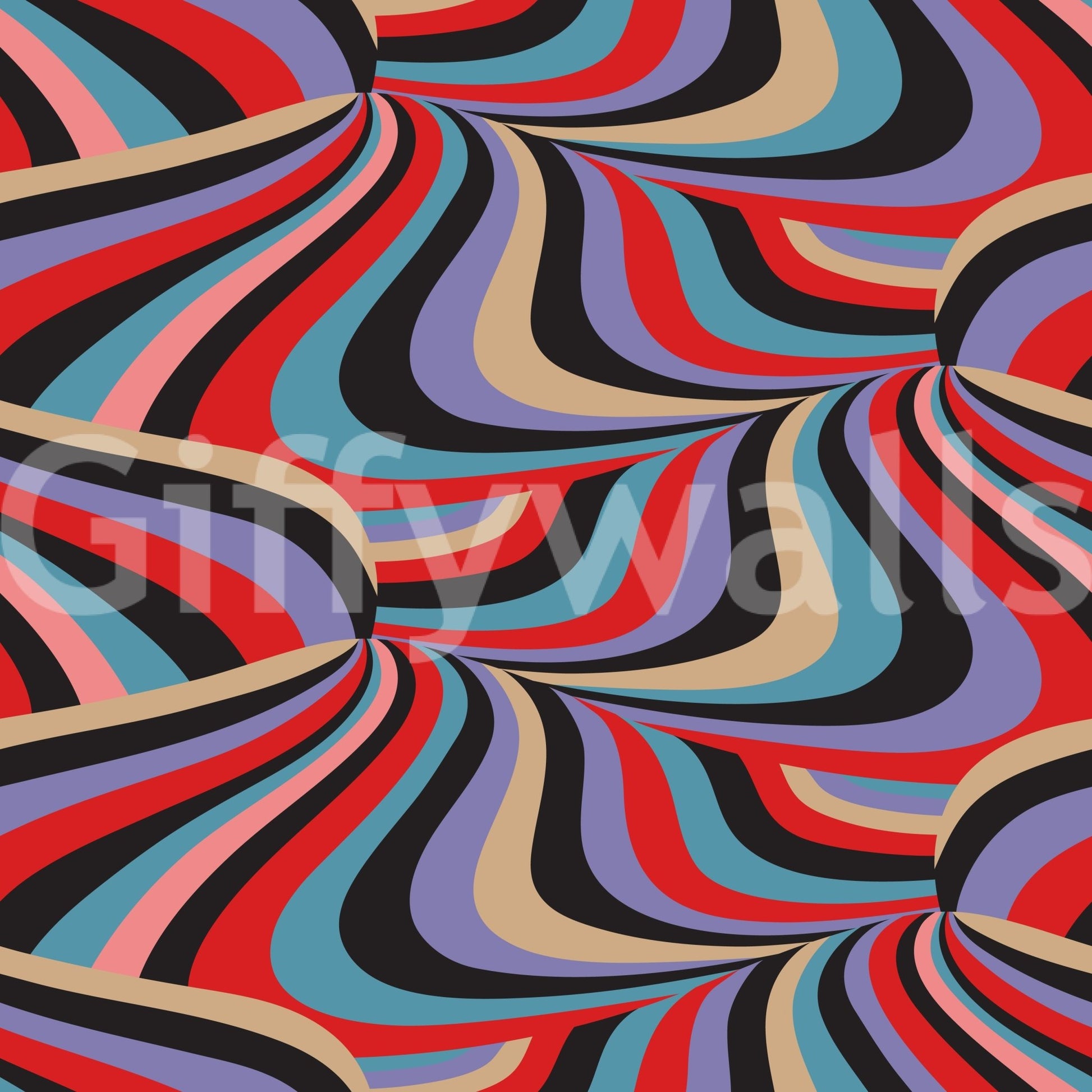 Modern maximalist decor with the Marble Swirl Groovy Retro Abstract Stripes Colorful Wallpaper.
