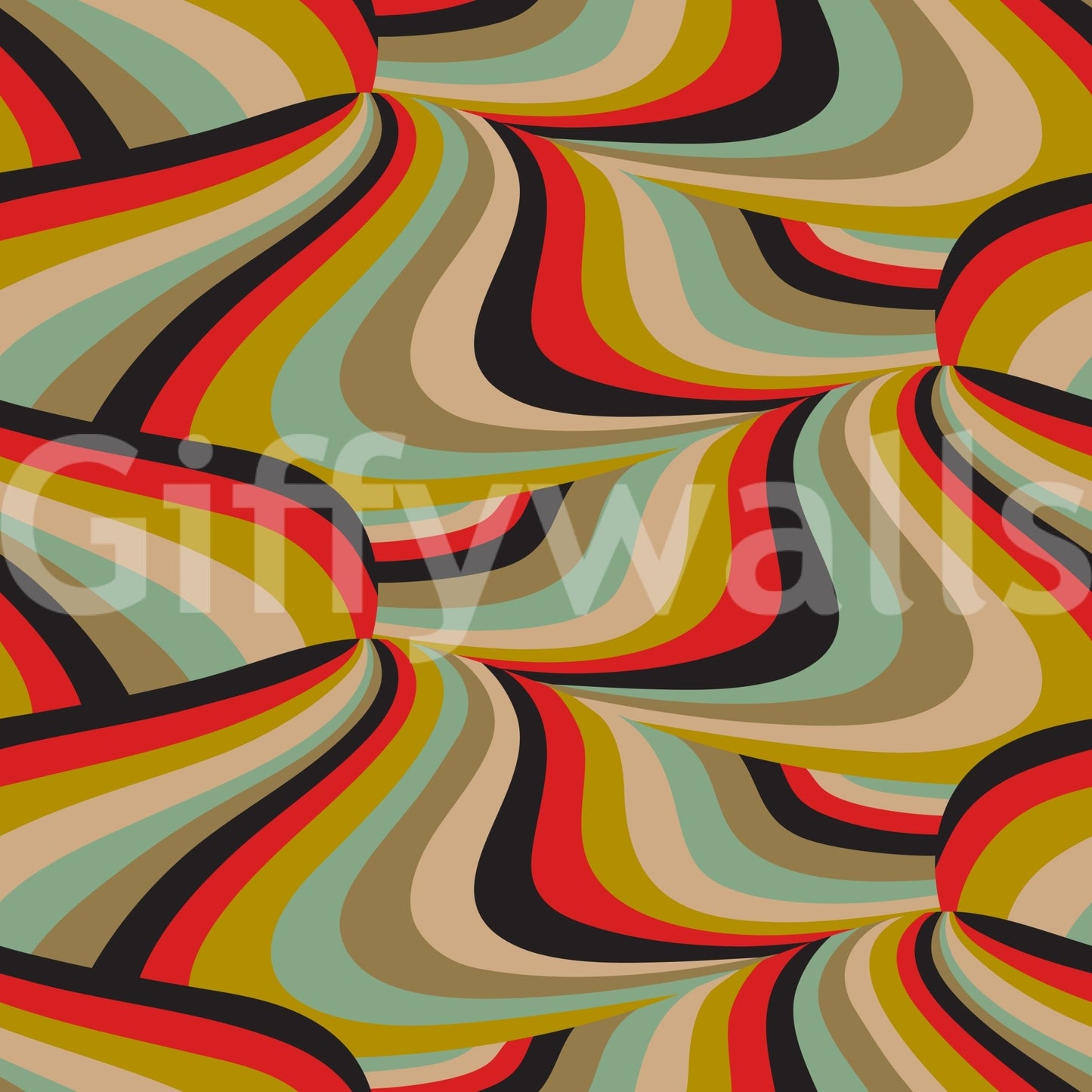 Modern maximalist decor with the Marble Swirl Groovy Retro Abstract Stripes Colorful Wallpaper.