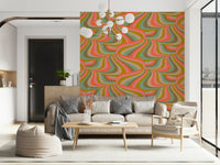 Hallway décor with vivid Abstract Stripes Colorful Wallpaper pattern.