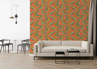 Retro swirls peel and stick wallpaper accent wall design.