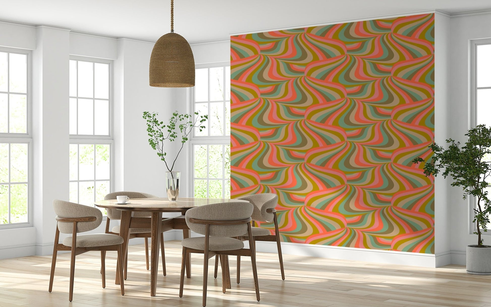 Full room view of Marble Swirl Groovy Retro style installation.