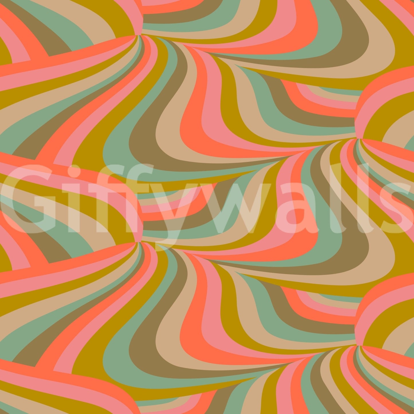 Colorful pattern of Marble Swirl Groovy Retro applied to a nursery wall.