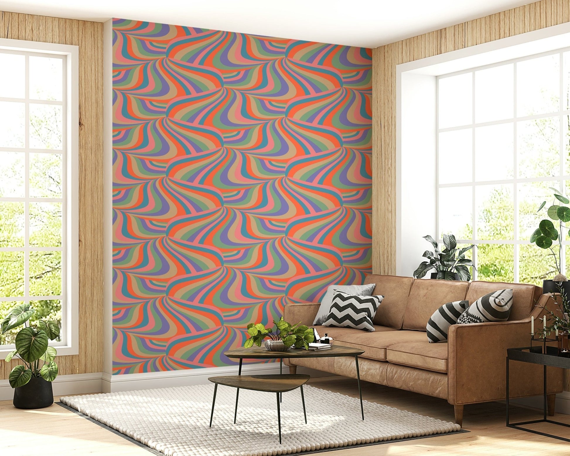 Swirling marble texture in the Marble Swirl Groovy Retro Abstract Stripes Colorful Wallpaper.