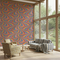 Marble Swirl Groovy Retro Abstract Stripes Colorful Wallpaper in a funky den.