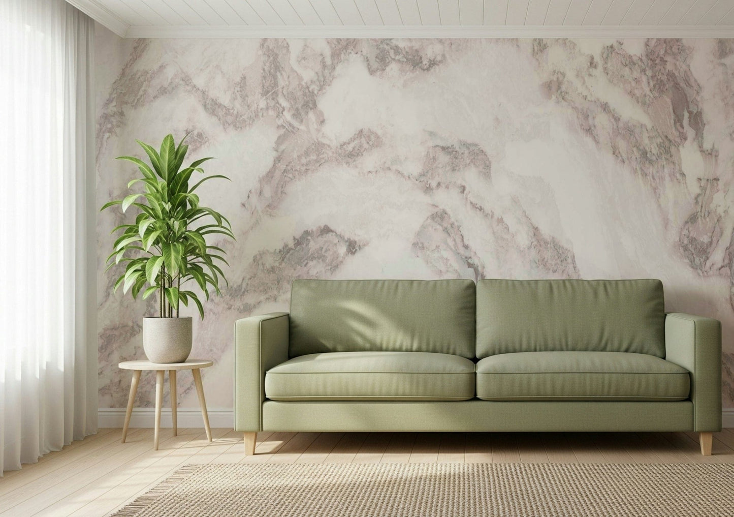 Polished marble veins wall mural with white, ivory, and gentle grey shades, GD5462