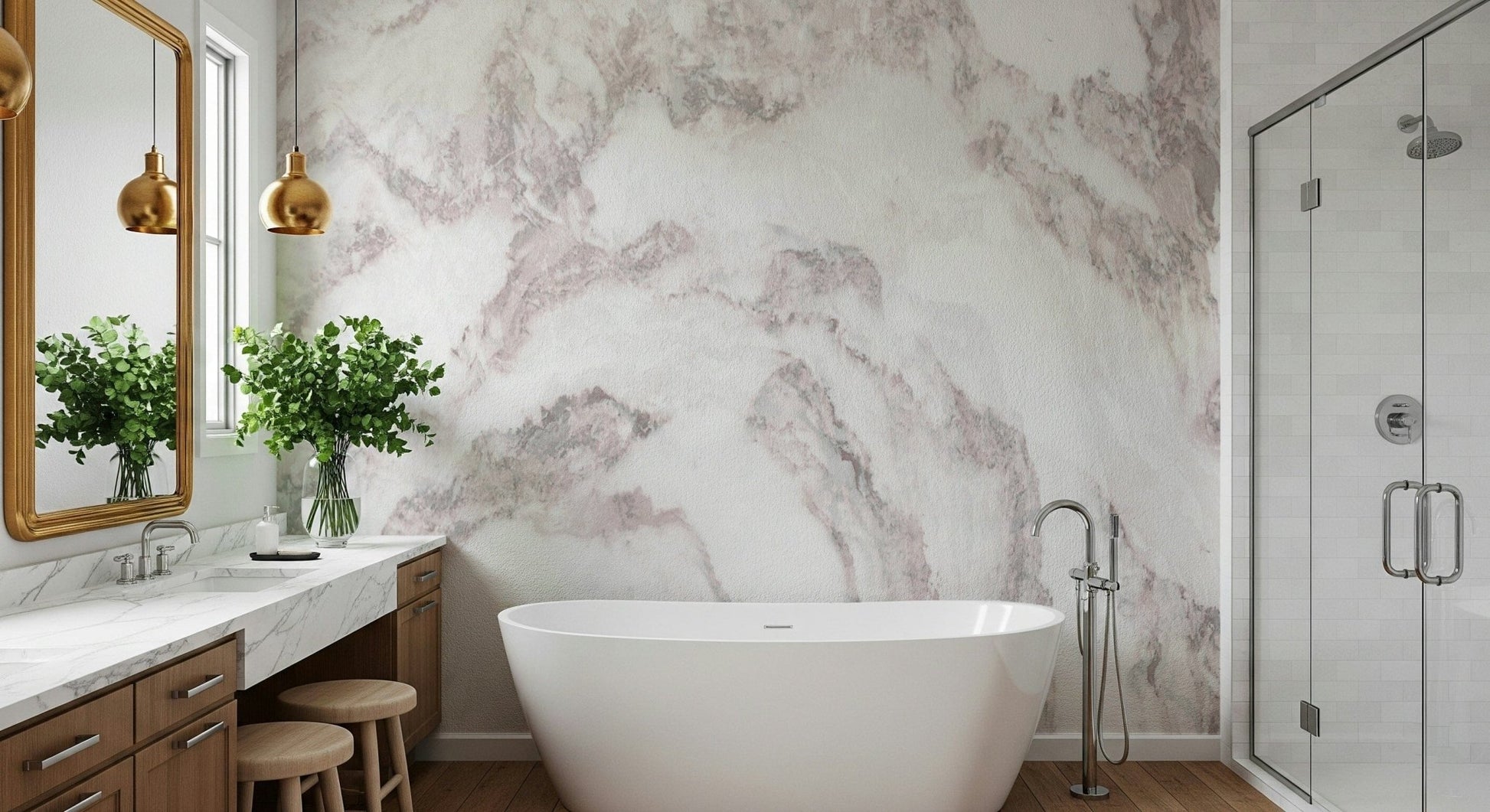 Luxury marble wall mural featuring veins, curving threads, and gentle highlights, GD5462