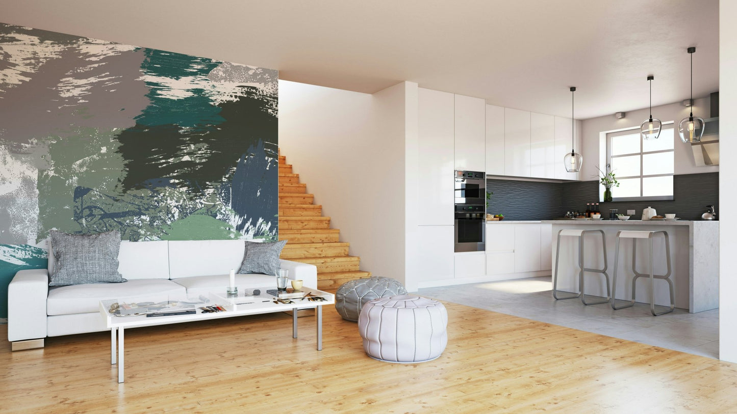 A beautiful modern stone wall mural for a living room.

