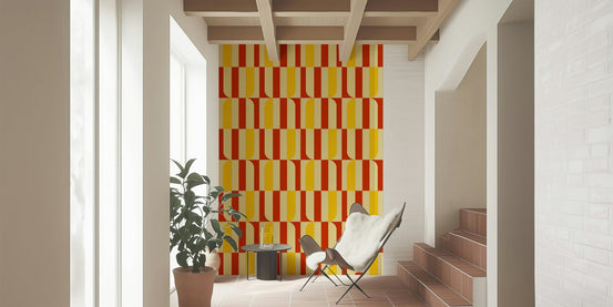 Abstract geometric wallpaper with marigold yellow and maple red blocks., GD6391