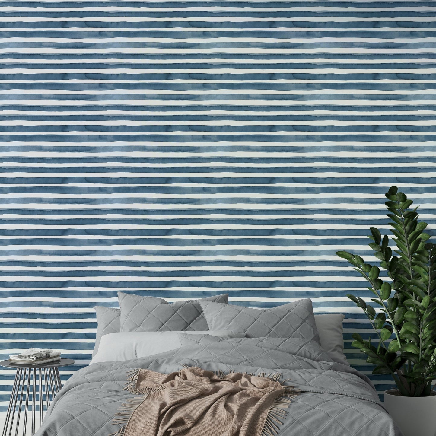 Blue watercolor stripe wallpaper

