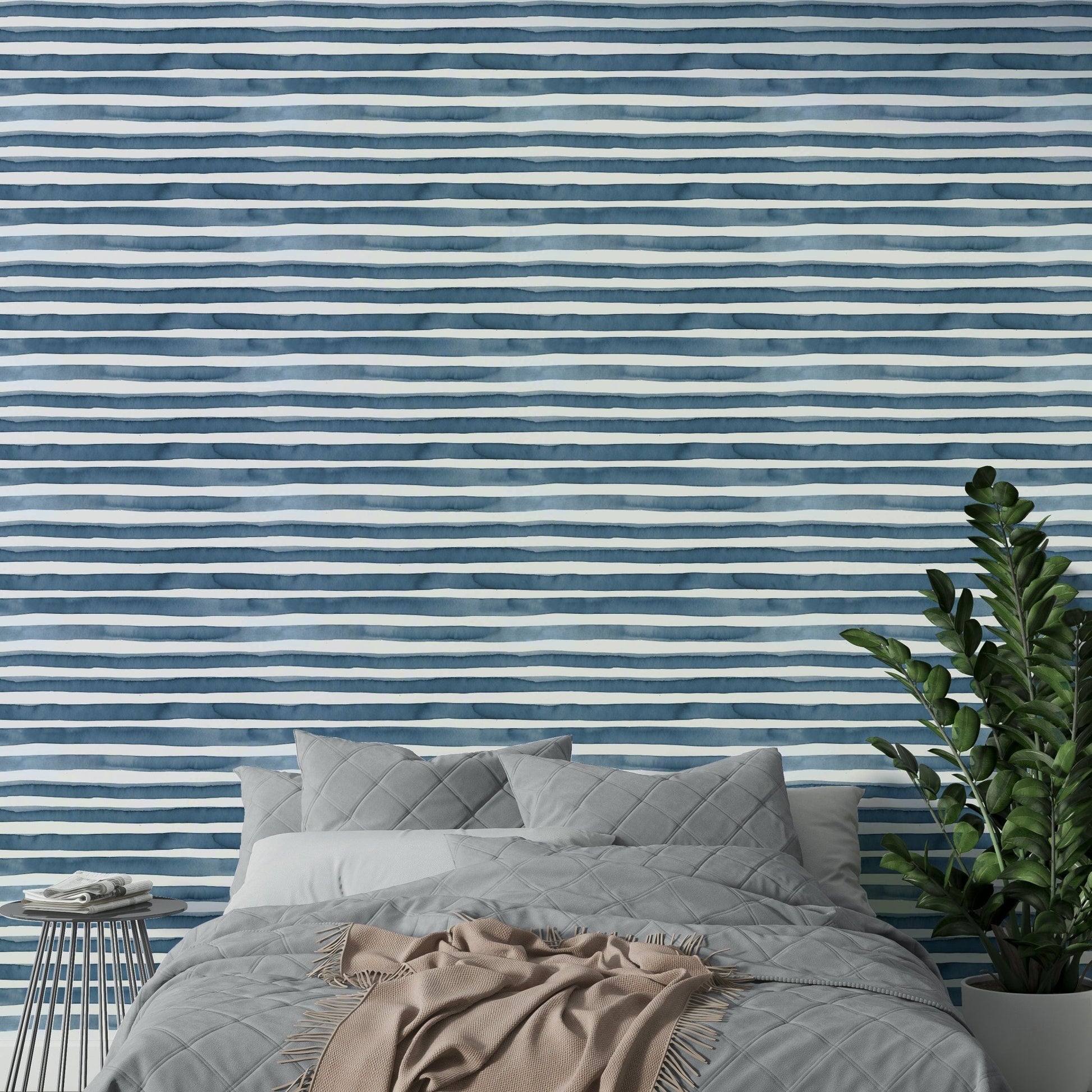 Blue watercolor stripe wallpaper


